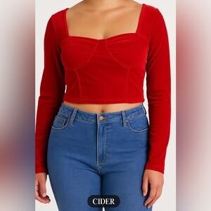 Cider Red Velvet Cropped Long-Sleeve Top – Size L